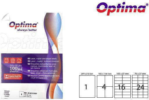 Optima Selbstklebende A4 Etiketten Rechteckige 70x37mm