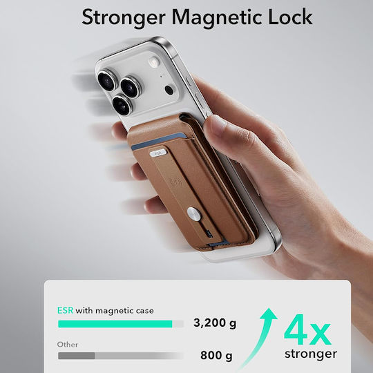 ESR MagSafe Kartenhülle Geo Halolock Wallet Stand in Braun Farbe
