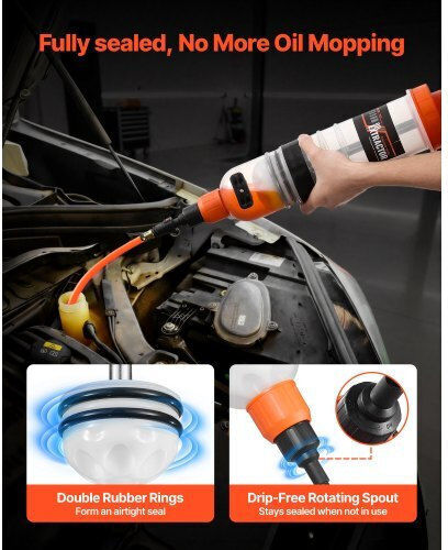 Vevor 1.5 L Fluid Extractor Manual Automotive Fluid Pump Extractor Oil Syringe Long Hose Extension Tubes Easy Oil Change Suction Pump Lawn Mowers Cars Ships Golf Carts Motorcycles