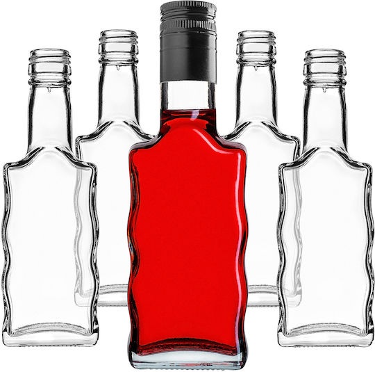 Glass Bottle Liqueur 200ml Long Black Cap 5 Pcs