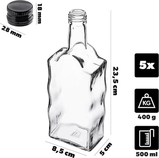 Glass Bottle Liqueur 500ml Black Cap 5 Pcs