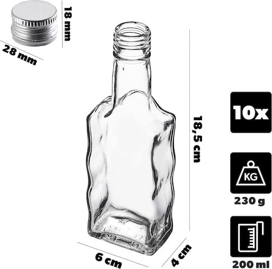 Glas 200ml Likörflasche Silberner Deckel 10 Stück