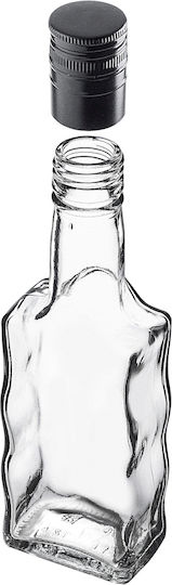 Glass 200ml Liqueur Bottle Long Black Cap 1 Pc
