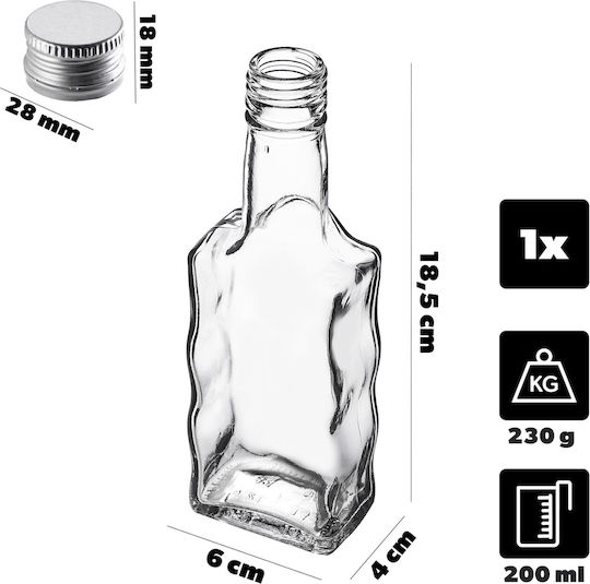 Glass 200ml Liqueur Bottle Silver Cap 1 Pc