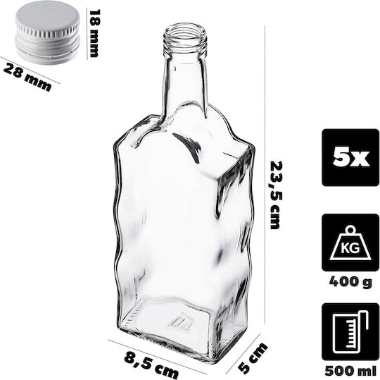 Glass Bottle Liqueur 500ml White Cap 5 Pcs