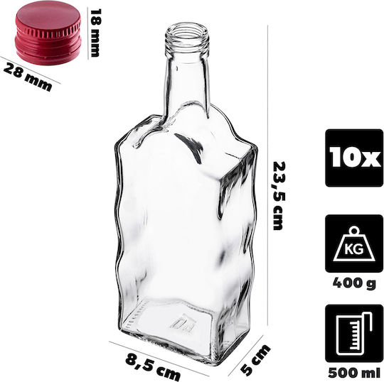 Glass Bottle Liqueur 500ml Red Cap 10 Pcs