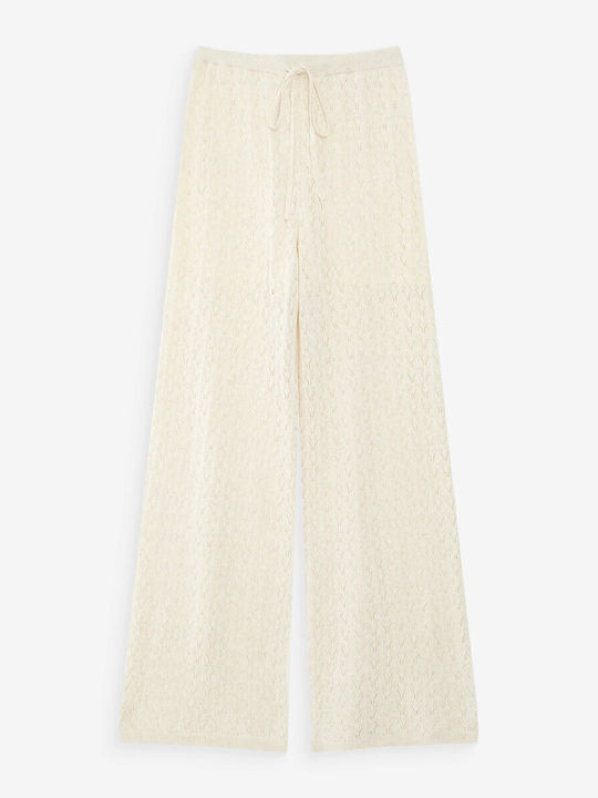Damen Stoffhose mit Gummiband in Creme