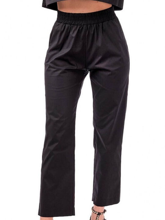 Women's Fabric Trousers with Rubber Band Black