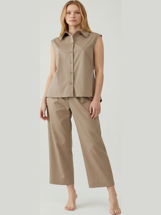Damen Stoffhose mit Gummiband Beige