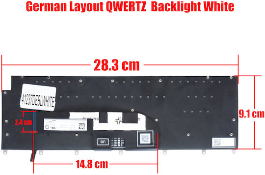 Немска Клавиатура За Лаптоп Dell Xps 14 9440 2024 P184g 945jn 0945jn P66ph 0p66ph 0dfrf5 Dfrf5 Sg-b1270-xua Sn2c10b21-us De С Подсветка Бял Код 41237deblwhite