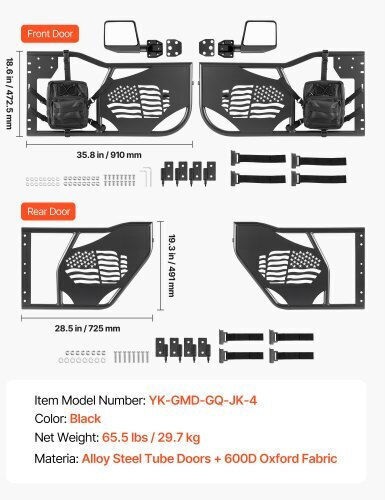 Vevor Jeep Tube Türen 4-Türer Kompatibel 2007-2018 Jeep Wrangler Jk Unlimited Stahl Off Road Vorder- und Hintertüren Rohrrahmen Halbtüren Dot Zertifizierte Seitenspiegel Aufbewahrungstasche Gummipads