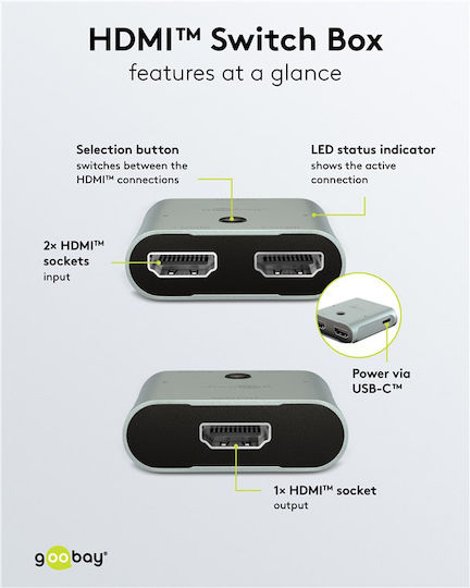 Goobay HDMI Switch 77791 2 In 1 8K/60Hz Gray DM130644