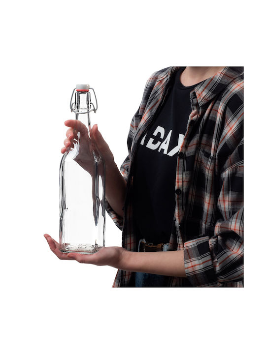 Kadax Μπουκάλι Νερού Γυάλινο με Κλιπ Διάφανο 1000ml