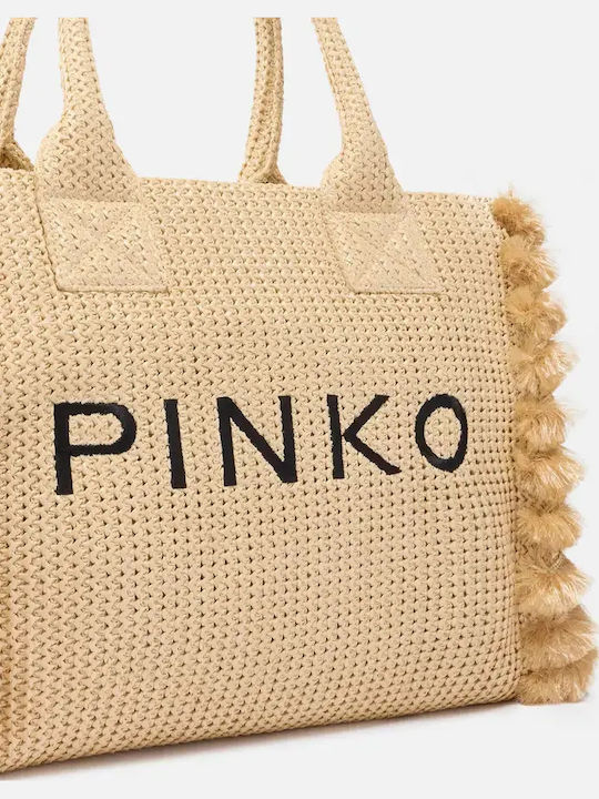 Σετ Ψάθινη Γυναικεία Τσάντα Shopper Ώμου Μπεζ