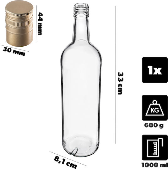 Glass Bottle 1000ml Long Golden Cap 1 Pc