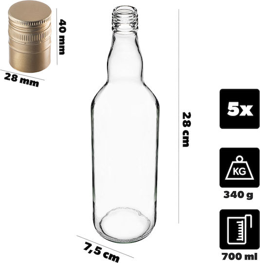 Glass Bottle 700ml Long Golden Cap 5 Pcs