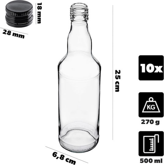 Glass Bottle 500ml Black Cap 10 Pcs