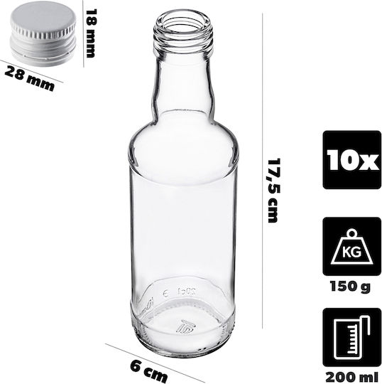 Glass Bottle 200ml White Cap 10 Pcs