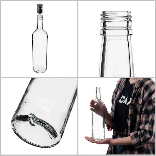 Glass Bottle 1000ml Long Black Cap 1 Pc