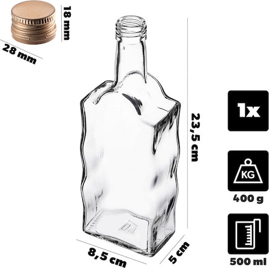 Glass 500ml Liqueur Bottle Gold Cap 1 Pc