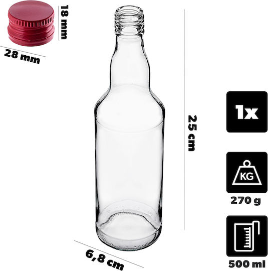 Glass Bottle 500ml Red Cap 1 Pc