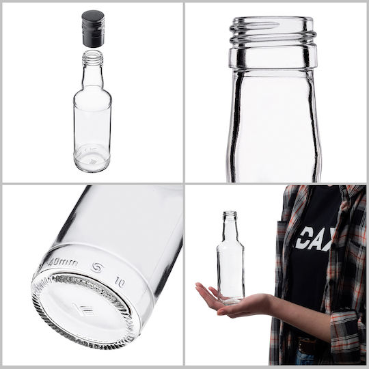 Glass Bottle 200ml Long Black Cap 1 Pc