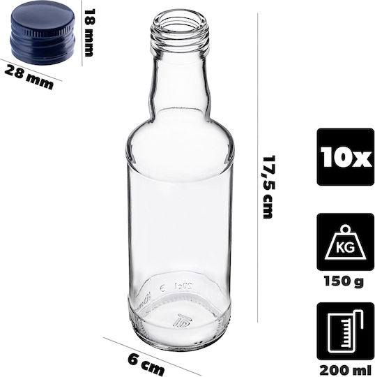 Sticlă 200ml Capac Albastru Marin 10 Bucăți