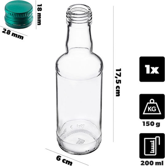 Glass Bottle 200ml Green Cap 1 Pc