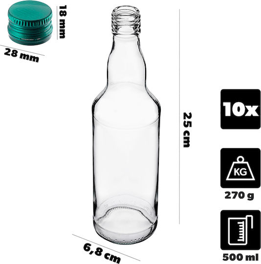 Glass Bottle 500ml Green Cap 10 Pcs