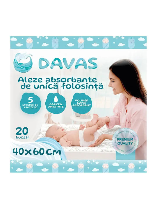 Davas Водоустойчиви Пелени За Бебета За Еднократна Употреба 40x60см 20 Бройки