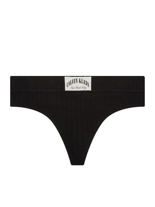 Cotton High Waist Women's String Black