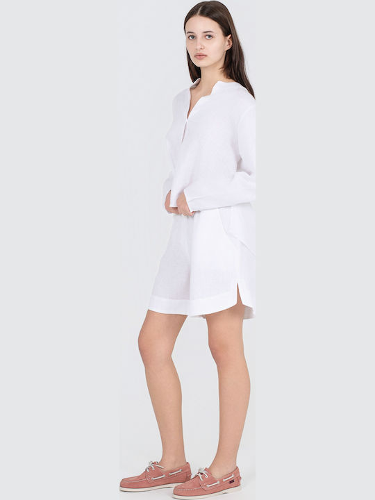 Pantaloni Scurți Din In Crem Pentru Femei