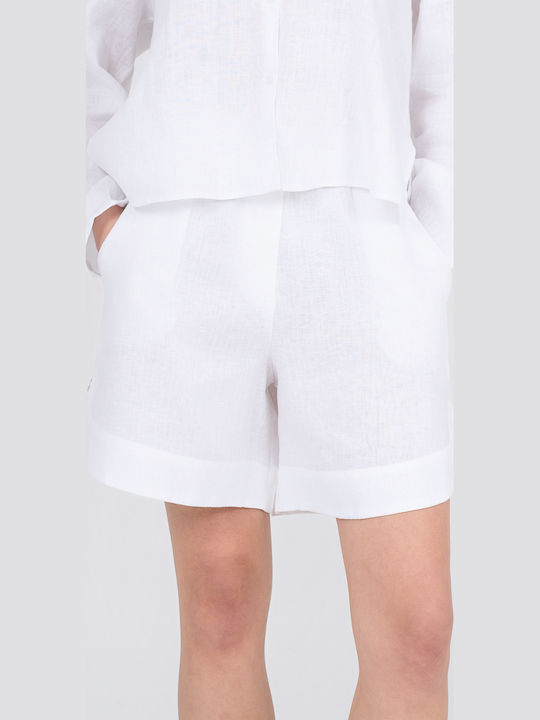 Pantaloni Scurți Din In Crem Pentru Femei