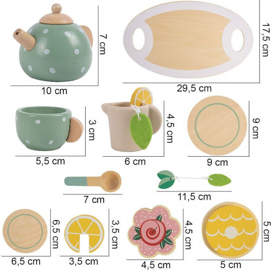 MalPlay Tea Set Toy Made of Wood for Ages 3+
