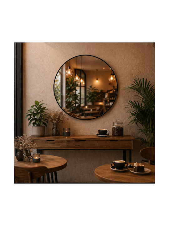 Futura Wall Mirror with Black Metallic Frame Diameter 80cm 1pcs