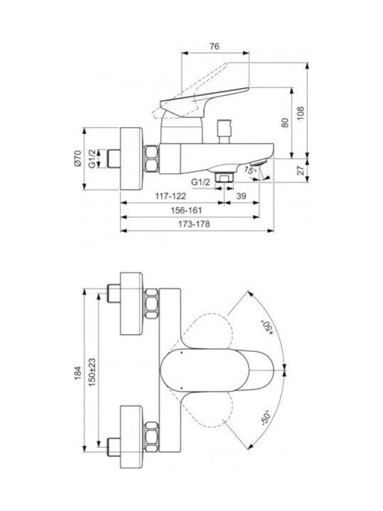 Ideal Standard Ceralife O Αναμεικτική Μπαταρία Μπανιέρας
