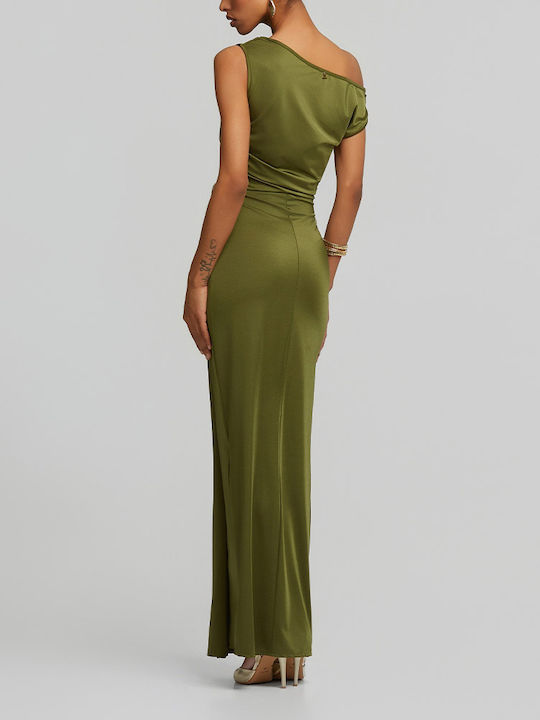 Maxi Damenkleid für Hochzeit - Taufe Satin Khaki