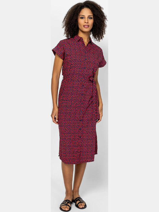 Summer Midi Shirt Dress Red