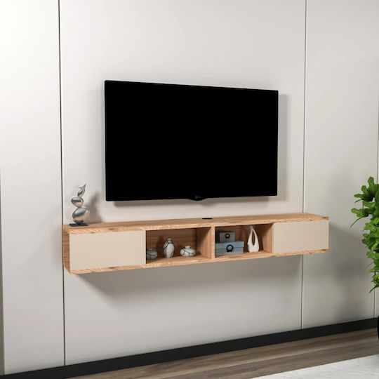 Stewehome Wall-Mounted TV Stand Natural Wood and Beige Details