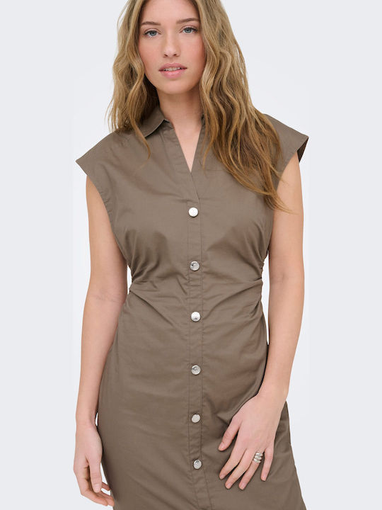 Sommer Midi Hemdkleid Kurzärmelig Olive