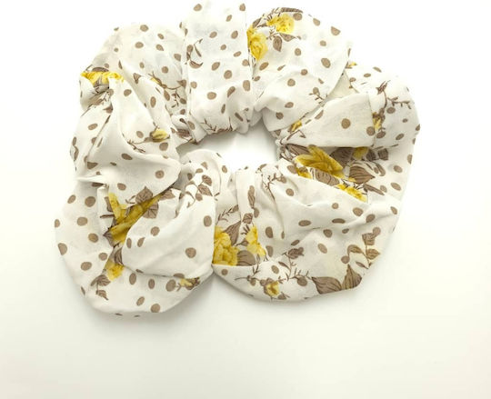 Elastic Pentru Păr Scrunchie Floral Mărime Mare Ecru