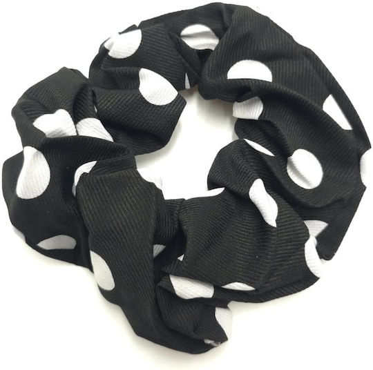 Λαστιχάκι Μαλλιών Σούρα Scrunchie Πουά Μεγάλο Μέγεθος Μαύρο