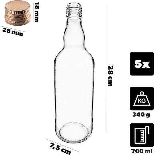 Sticlă 700ml Capac Auriu 5 Bucăți