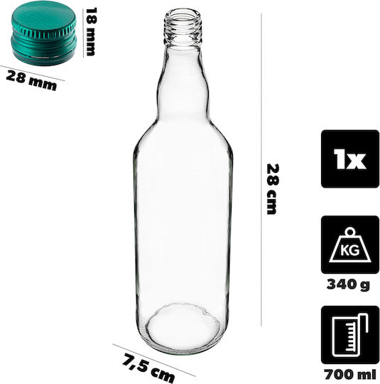 Glass Bottle 700ml Green Cap 1 Pc