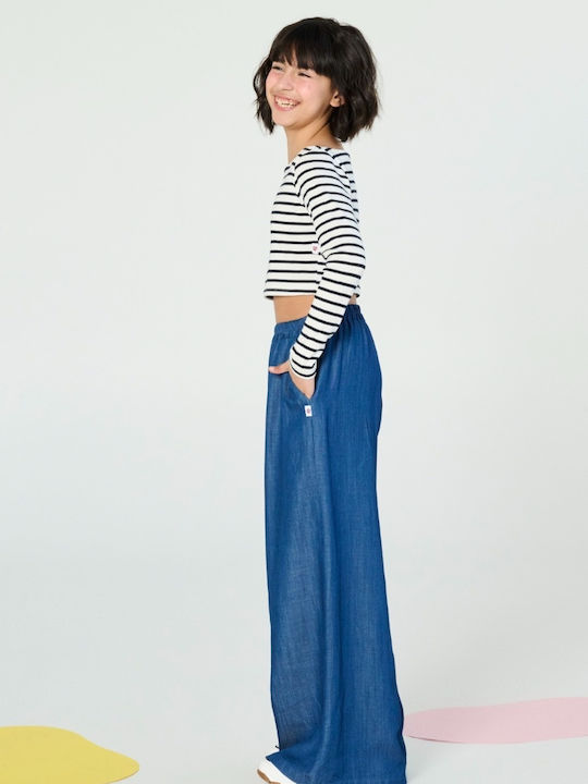 Top Pentru Copii Crop Top Cu Mâneci Lungi Alb - Albastru