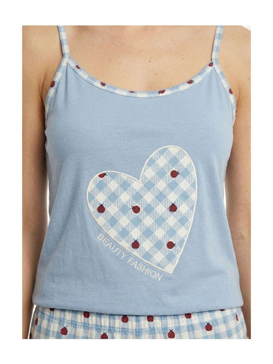 Caress Sommerliches Damen-Schlafanzug-Set Baumwolle Hellblau