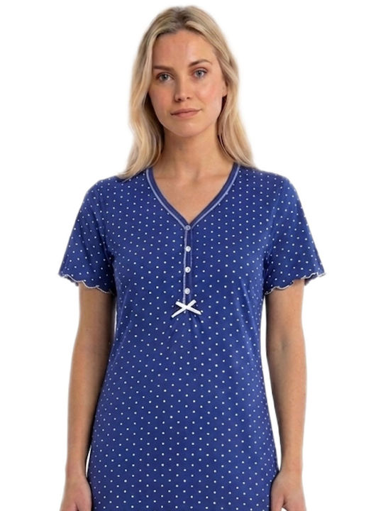 Caress Sommer Baumwoll-Nachthemd für Damen Blau