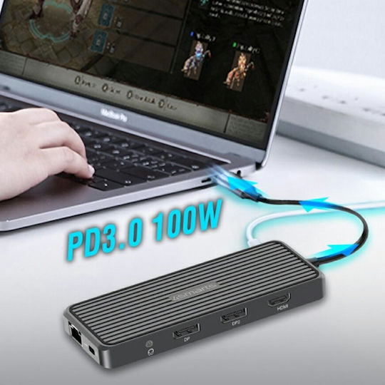 4Smarts SmartDock Dock / USB-C Docking Station με HDMI/DisplayPort 4K PD Ethernet και σύνδεση 2 Οθονών Μαύρο