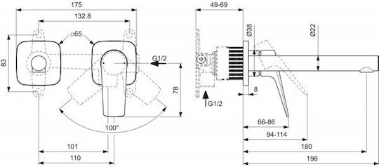 Ideal Standard Σετ Μίκτης & Στόμιο Εντοιχισμού για Νιπτήρα Μαύρο