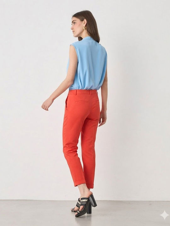 Damen Stoff Capri Hose Koralle